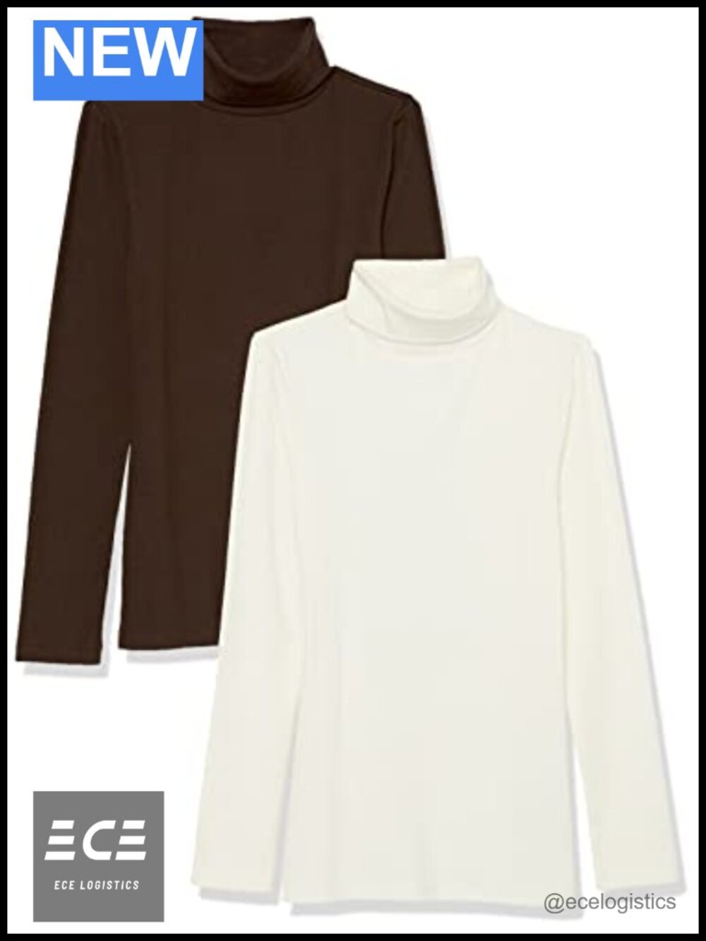 Slim Fit Turtleneck Top 2 Pack Stretchy Rib Knit Cotton Modal Layering